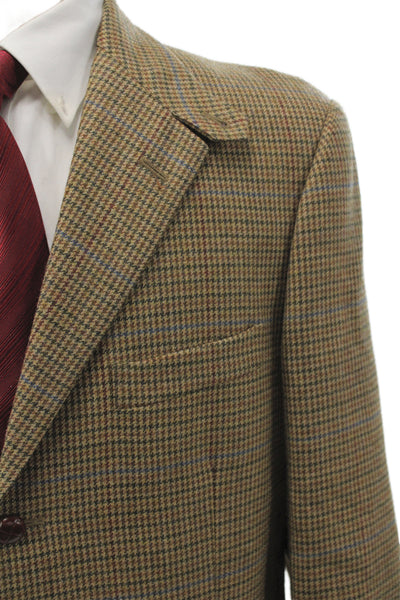 Brooks Brothers Men Sport Coat Brown Wool Check Classic Collared Button Size 40