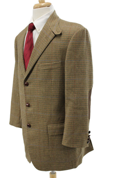 Brooks Brothers Men Sport Coat Brown Wool Check Classic Collared Button Size 40