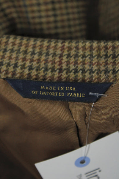 Brooks Brothers Men Sport Coat Brown Wool Check Classic Collared Button Size 40