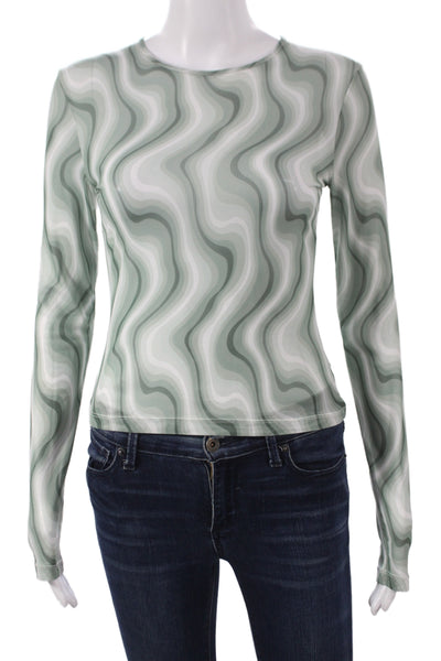 Miaou Womens Long Sleeve Top Green Geometric Crew Neck Size M