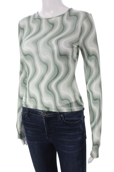 Miaou Womens Long Sleeve Top Green Geometric Crew Neck Size M