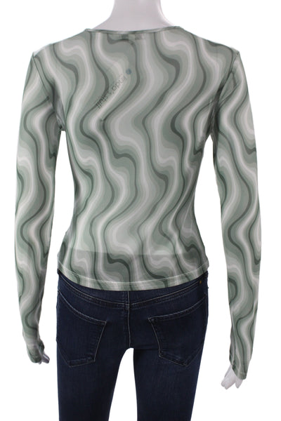 Miaou Womens Long Sleeve Top Green Geometric Crew Neck Size M