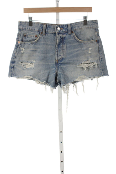 Zara Unisex Light Blue 90s Cotton Button Shorts Size 8