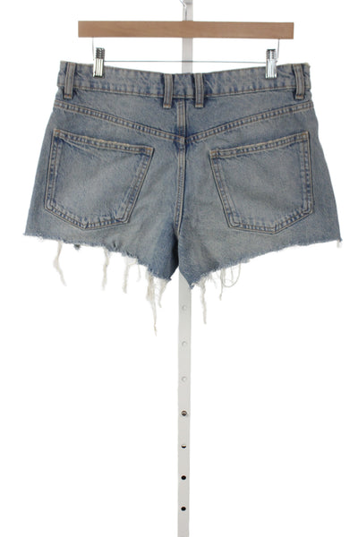 Zara Unisex Light Blue 90s Cotton Button Shorts Size 8