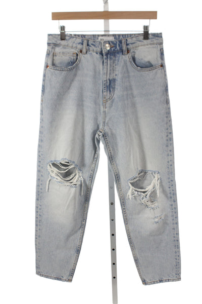 Zara Unisex Straight Tapered Jeans Light Blue High Rise 100% Cotton Size 8