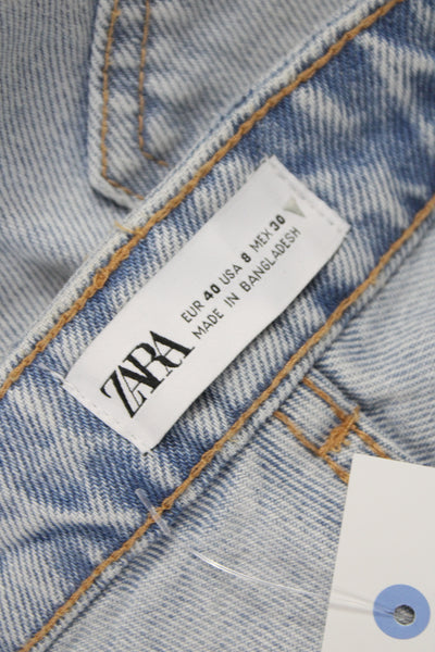 Zara Unisex Straight Tapered Jeans Light Blue High Rise 100% Cotton Size 8