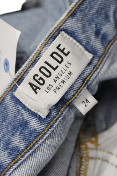 Agolde Unisex Light Blue 100% Cotton 90s Shorts Button Closure Size 24