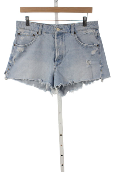 Zara Unisex Light Blue Solid Cotton Grunge Shorts Size 8