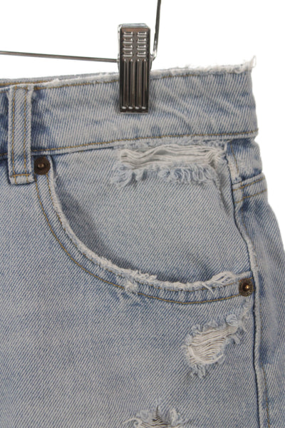 Zara Unisex Light Blue Solid Cotton Grunge Shorts Size 8