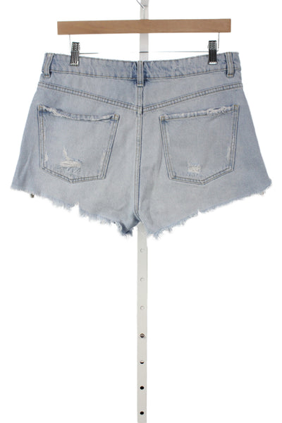 Zara Unisex Light Blue Solid Cotton Grunge Shorts Size 8