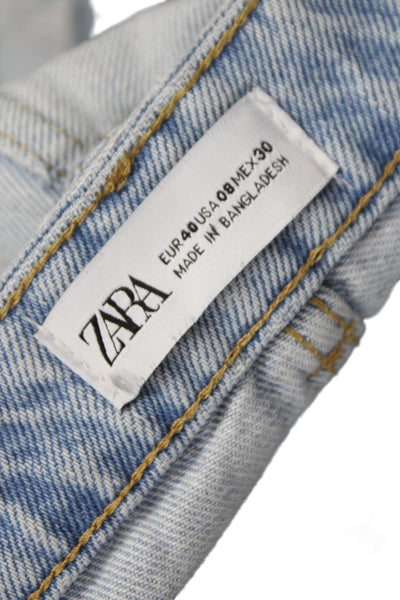 Zara Unisex Light Blue Solid Cotton Grunge Shorts Size 8