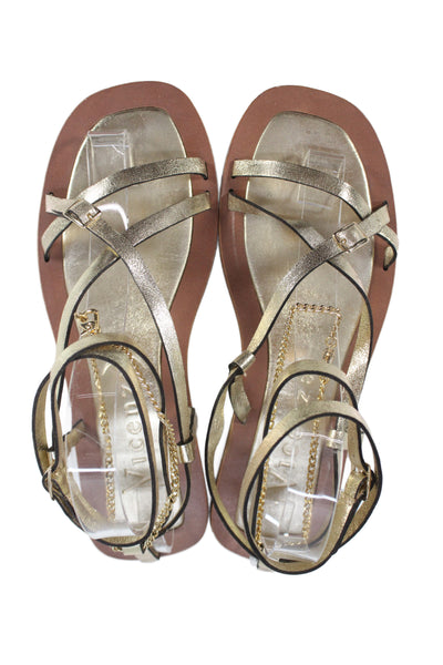 Vicenza Womens Metallic Leather Strappy Sandals Gold Tone Size 7