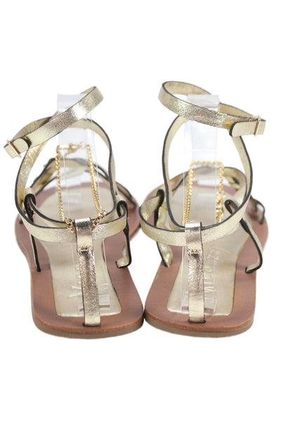 Vicenza Womens Metallic Leather Strappy Sandals Gold Tone Size 7