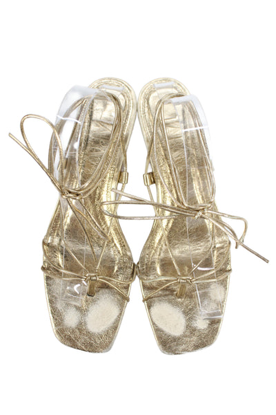 Zara Womens Block Heel Metallic Strappy Sandals Gold Tone Leather Size 40