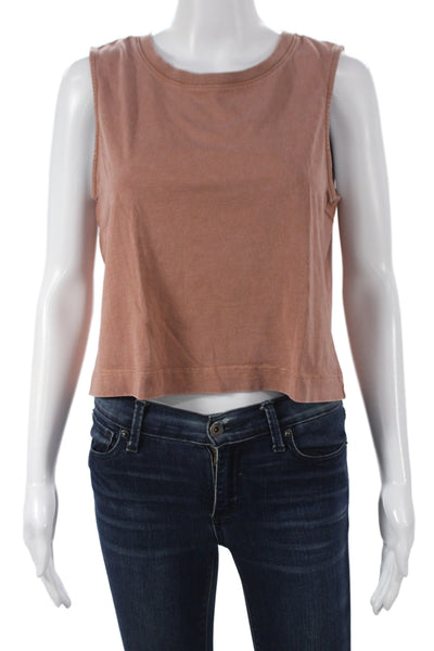 Z Supply Womens Cropped Basic Brown Button Crew Neck Sleeveless Tank Size M