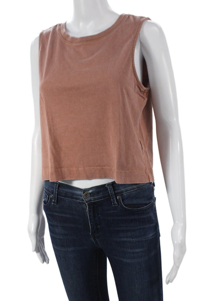Z Supply Womens Cropped Basic Brown Button Crew Neck Sleeveless Tank Size M