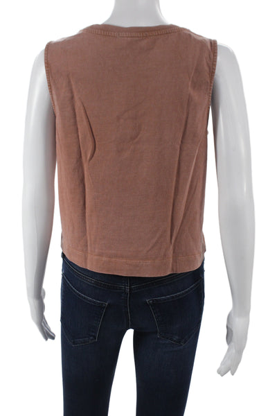 Z Supply Womens Cropped Basic Brown Button Crew Neck Sleeveless Tank Size M
