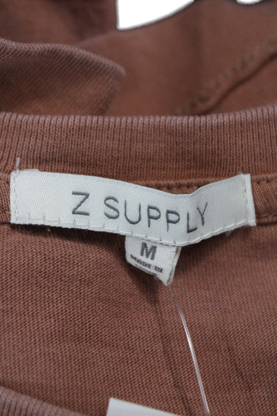 Z Supply Womens Cropped Basic Brown Button Crew Neck Sleeveless Tank Size M