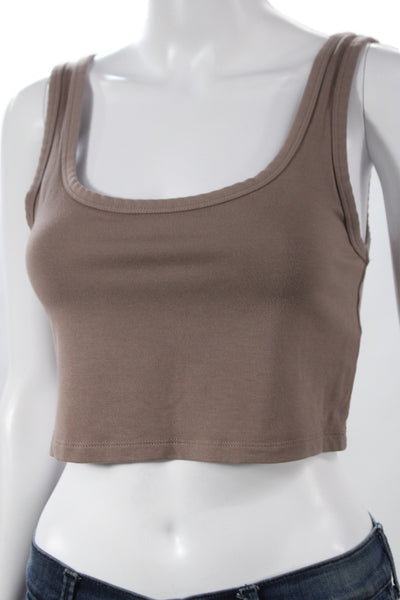 Wilfred Free Women Cropped Basic Tank Brown Square Neck Tencel Modal Size M