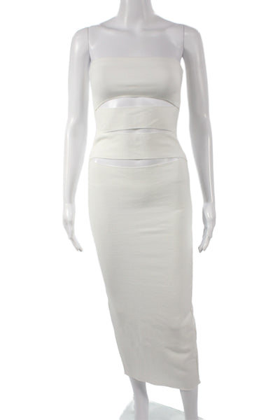 Zara Women Sleeveless Midi Dress White Cotton Spandex Zip Beach Size S