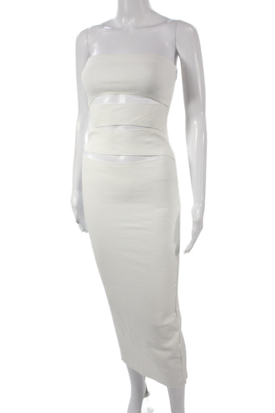 Zara Women Sleeveless Midi Dress White Cotton Spandex Zip Beach Size S