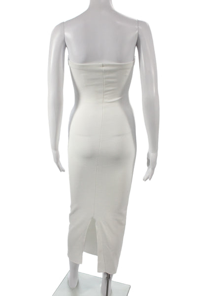 Zara Women Sleeveless Midi Dress White Cotton Spandex Zip Beach Size S