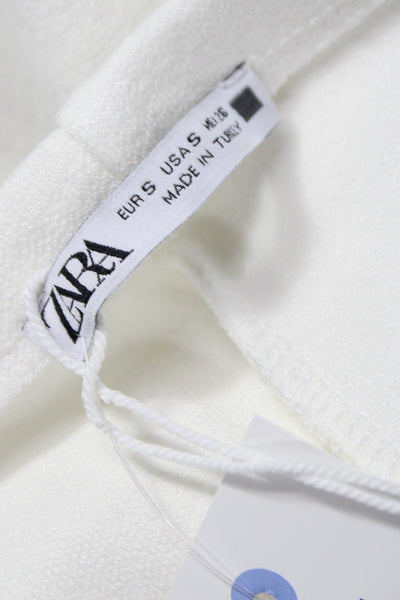 Zara Women Sleeveless Midi Dress White Cotton Spandex Zip Beach Size S
