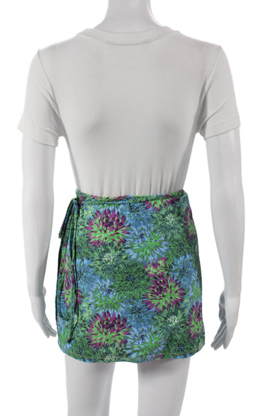 Reina Olga Womens Blue Floral Mini Wrap Skirt Econyl Size 2