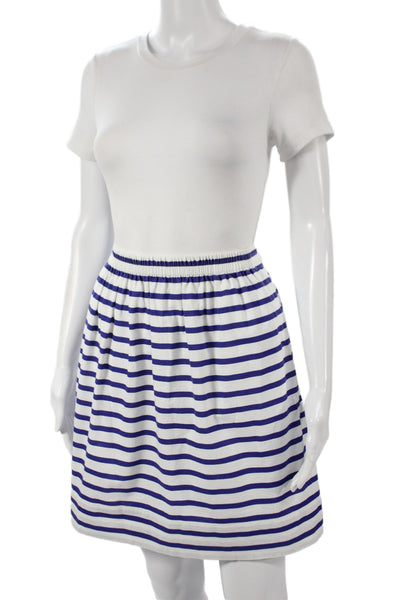 J Crew Women A-Line Mini White Striped Cotton Skirt Petite Size 00