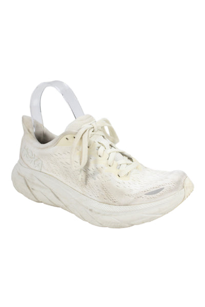 HOKA Womens Lace Up Knit Low Top Clifton 8 Running Sneakers White Size 6