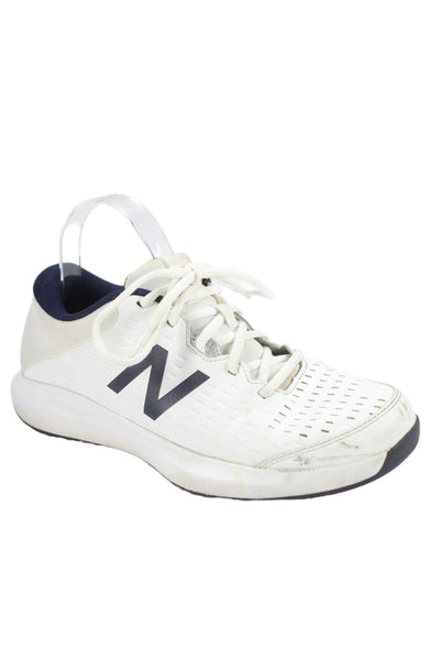 New Balance Womens Lace Up Sie Logo Knit Trim Low Top Sneakers White Navy 7.5