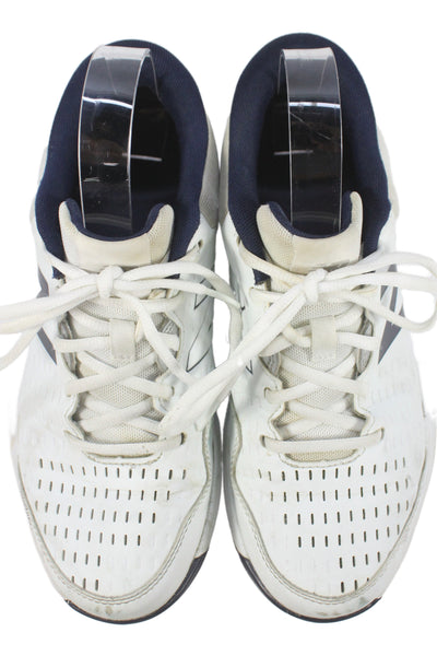 New Balance Womens Lace Up Sie Logo Knit Trim Low Top Sneakers White Navy 7.5