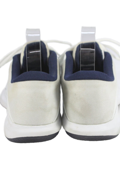 New Balance Womens Lace Up Sie Logo Knit Trim Low Top Sneakers White Navy 7.5