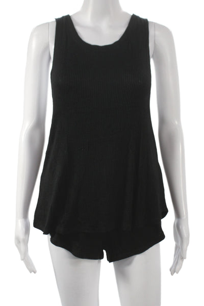 Eberjey Womens Sleeveless Scoop Neck Solid Black Set Size S