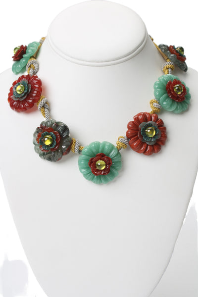 Seaman Schepps x Bettina's Flowers 18K Gold Multistone Carved Flower Necklace