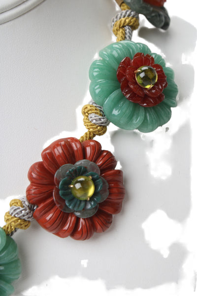 Seaman Schepps x Bettina's Flowers 18K Gold Multistone Carved Flower Necklace
