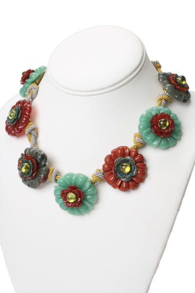 Seaman Schepps x Bettina's Flowers 18K Gold Multistone Carved Flower Necklace