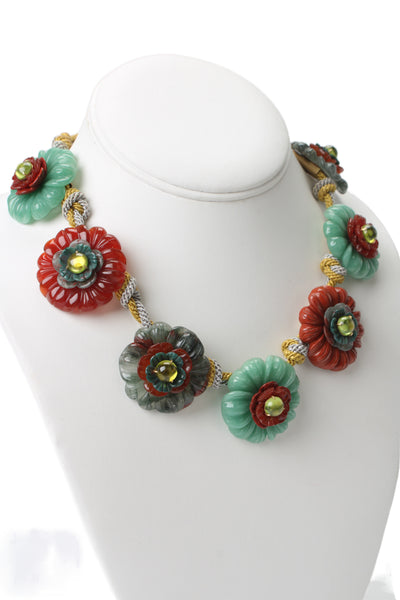 Seaman Schepps x Bettina's Flowers 18K Gold Multistone Carved Flower Necklace