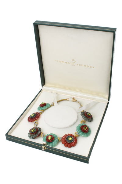 Seaman Schepps x Bettina's Flowers 18K Gold Multistone Carved Flower Necklace