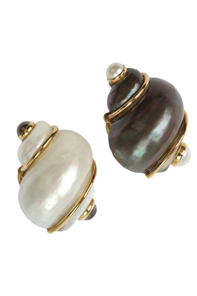 Seaman Schepps Womens 18K Pearl + Mother of Pearl Turbo Shell ClipOn Earrings
