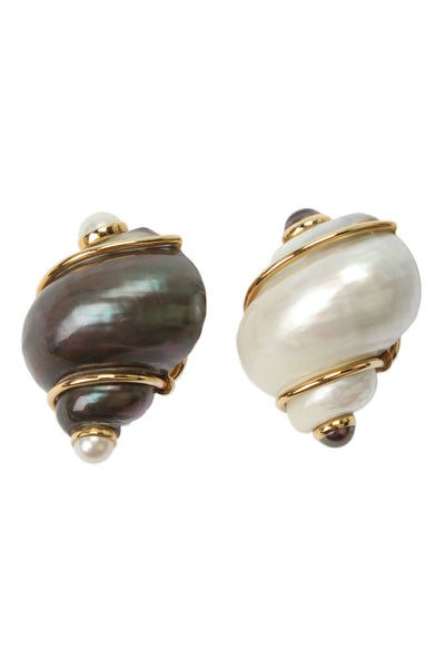 Seaman Schepps Womens 18K Pearl + Mother of Pearl Turbo Shell ClipOn Earrings