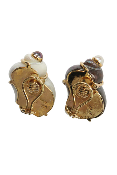 Seaman Schepps Womens 18K Pearl + Mother of Pearl Turbo Shell ClipOn Earrings