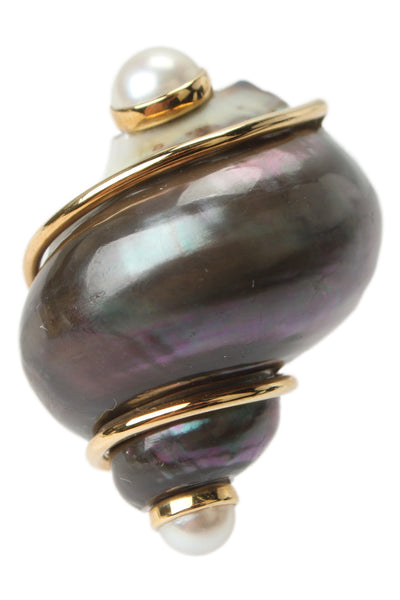 Seaman Schepps Womens 18K Pearl + Mother of Pearl Turbo Shell ClipOn Earrings