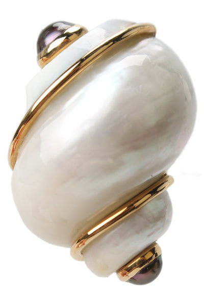 Seaman Schepps Womens 18K Pearl + Mother of Pearl Turbo Shell ClipOn Earrings