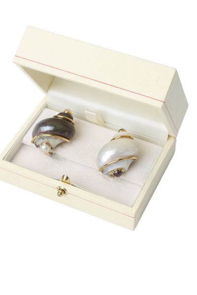 Seaman Schepps Womens 18K Pearl + Mother of Pearl Turbo Shell ClipOn Earrings