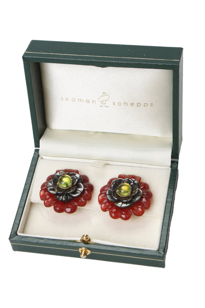 Seaman Schepps x Bettina's Flowers Womens 18K Gold Multistone Carved Earrings
