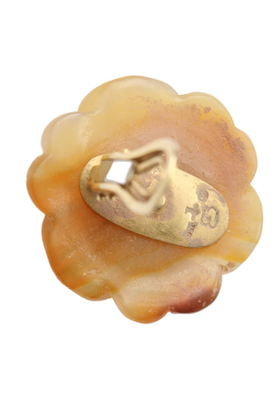Seaman Schepps Womens 18K Gold Agate+Wood+Shell Carved Flower Earrings 18g