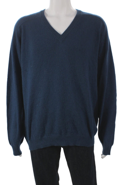 Club Room Mens 100% Merino Wool V Neck Pullover Dark Blue Sweater Size XL