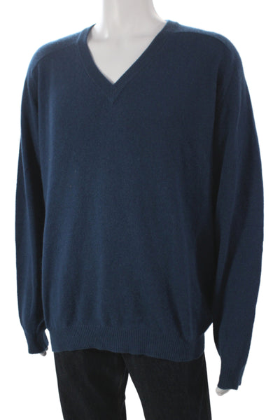 Club Room Mens 100% Merino Wool V Neck Pullover Dark Blue Sweater Size XL