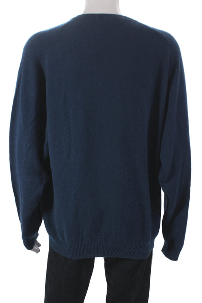 Club Room Mens 100% Merino Wool V Neck Pullover Dark Blue Sweater Size XL
